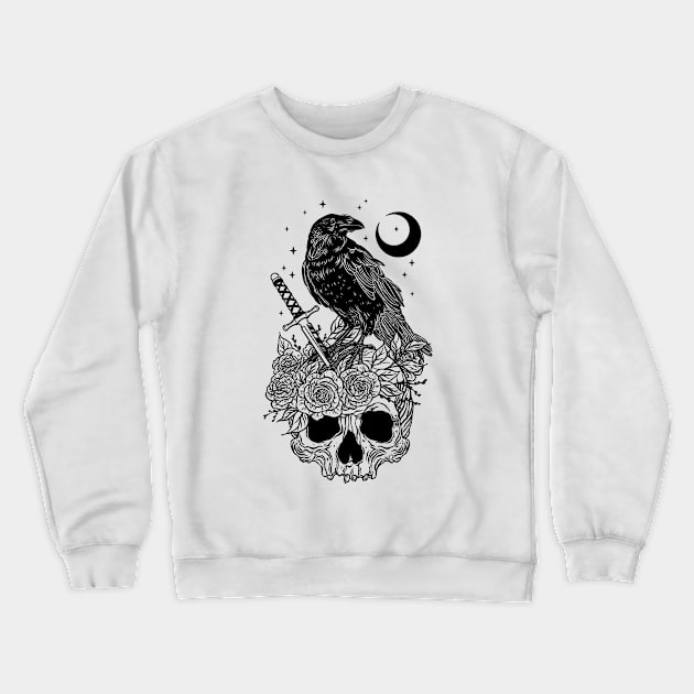 Crow with skull Crewneck Sweatshirt by OccultOmaStore